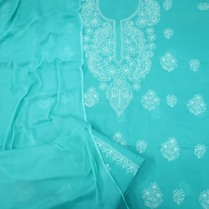 Izhaar Pine Teal Authentic Chikankari Cotton Suit Set D5