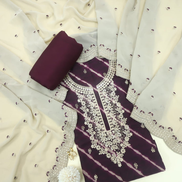 Bekhudi Eggplant Purple Modal Top With Georgette Dupatta