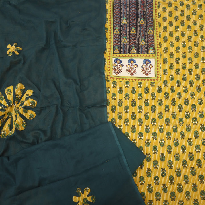 Anokhi Gold Yellow Ajrak Cotton Top with Printed Dupatta