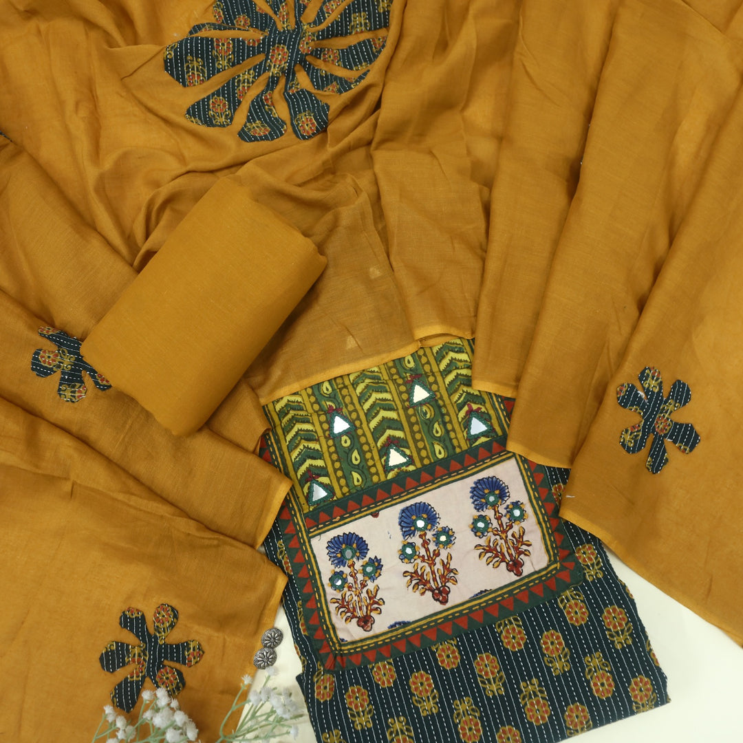 Anokhi Pine Green Ajrak Cotton Top with Printed Dupatta