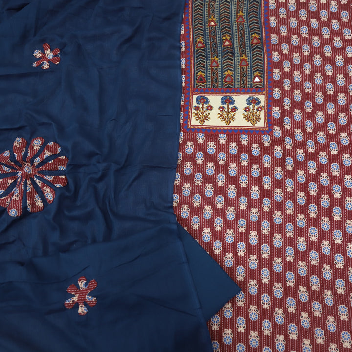 Anokhi Jam Red Ajrak Cotton Top with Printed Dupatta