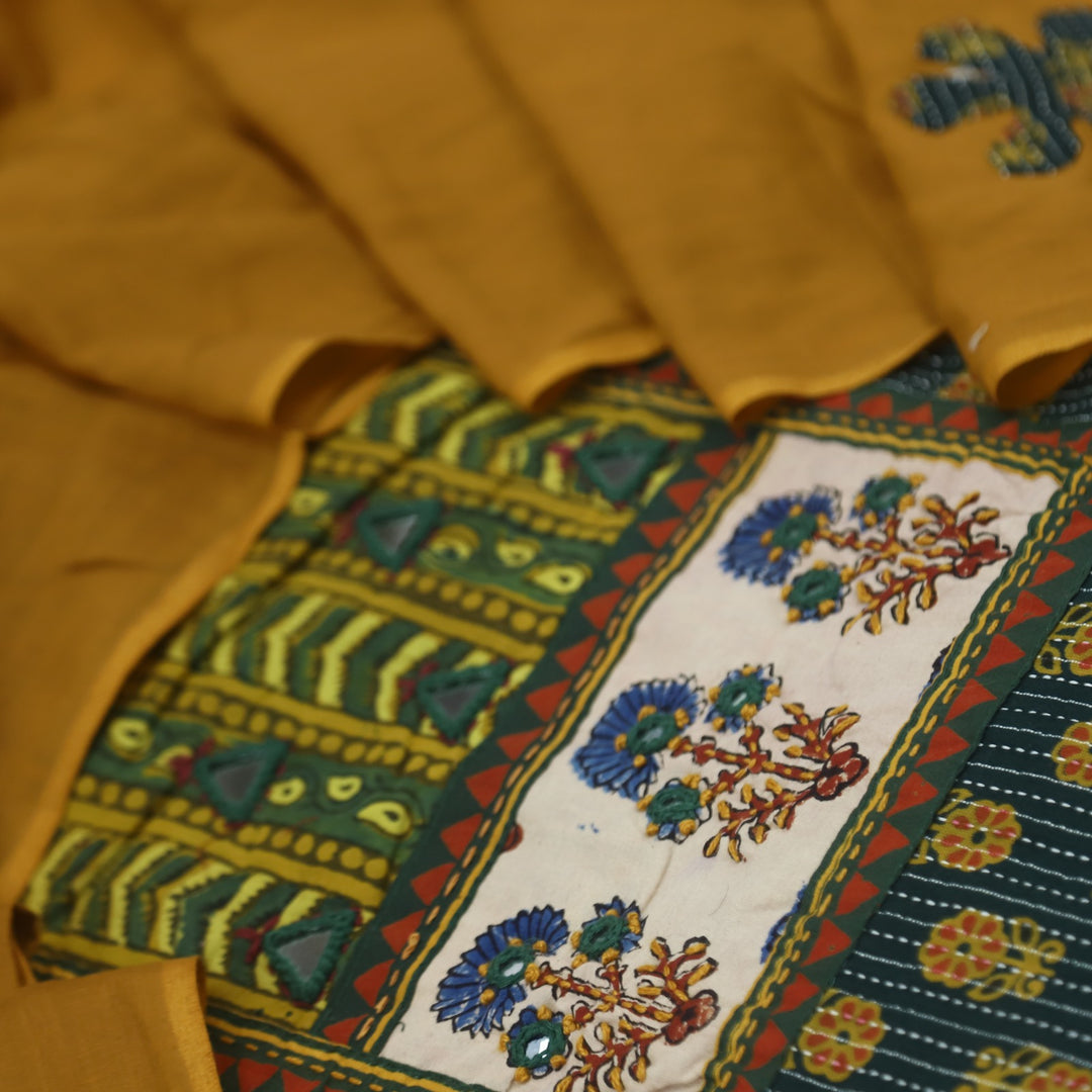 Anokhi Pine Green Ajrak Cotton Top with Printed Dupatta