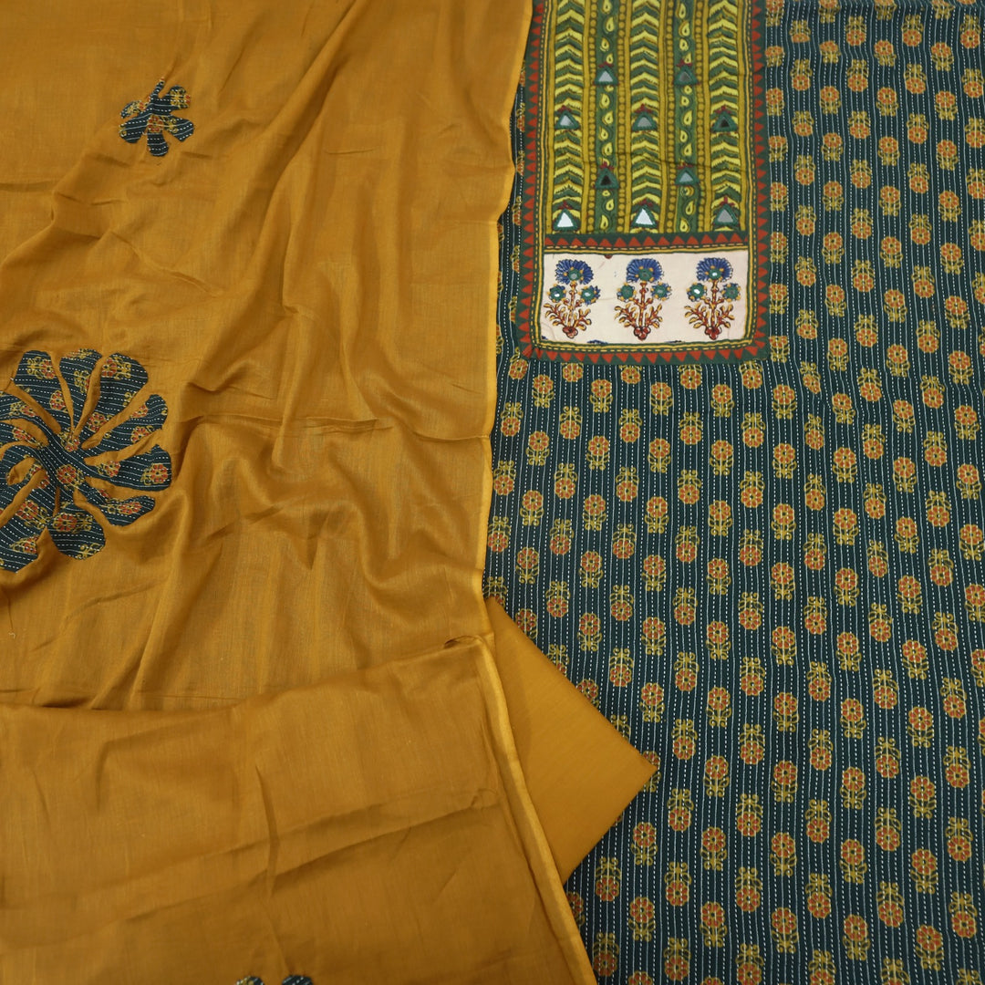 Anokhi Pine Green Ajrak Cotton Top with Printed Dupatta