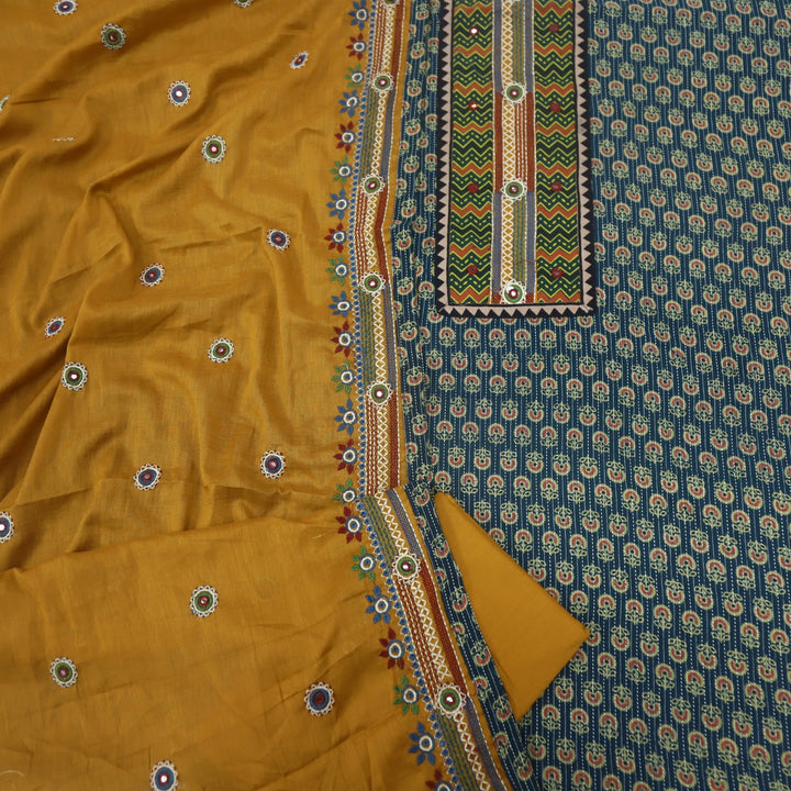Anokhi Forest Green Ajrak Cotton Top with Printed Dupatta