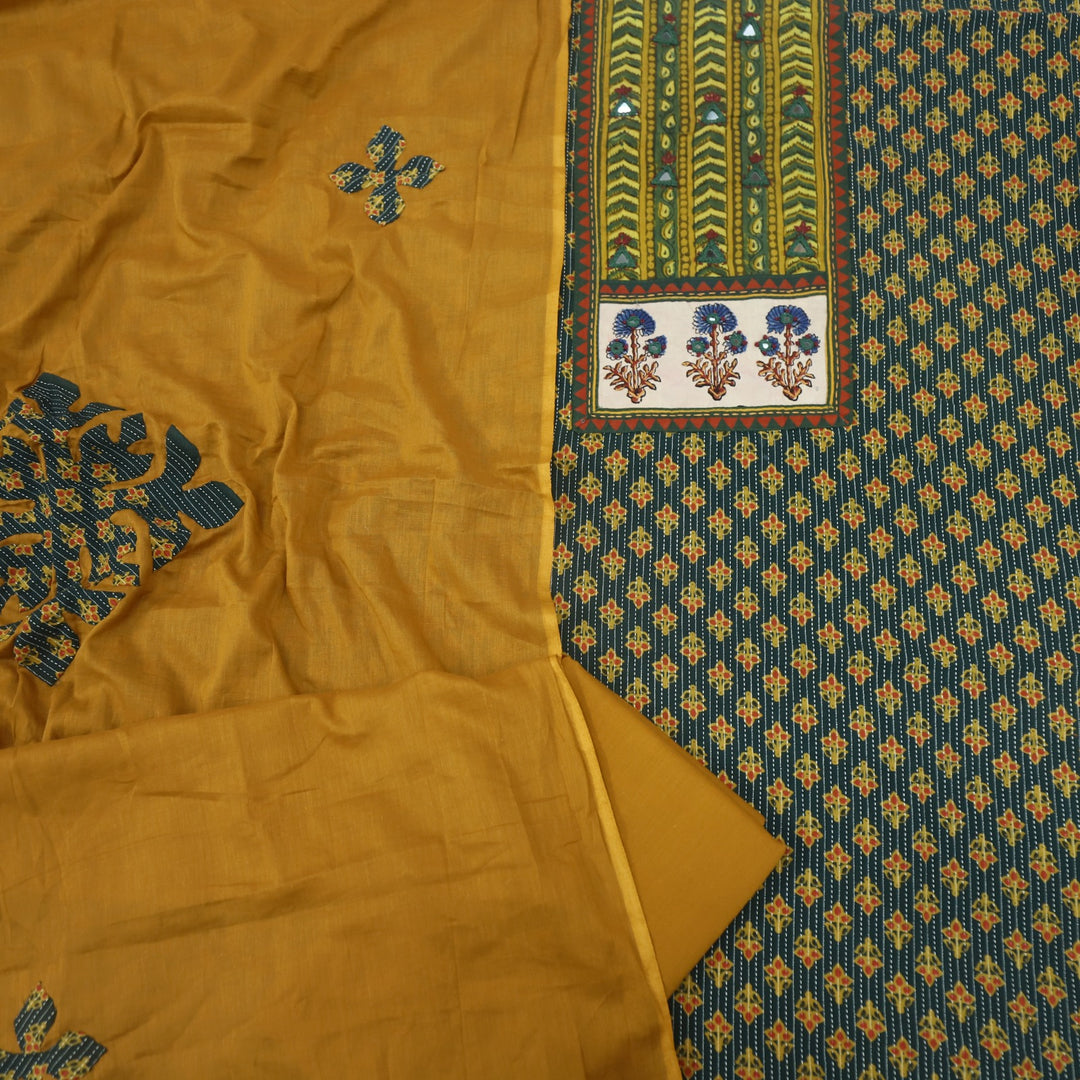 Anokhi Basil Green Ajrak Cotton Top with Printed Dupatta