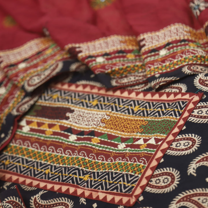 Khairiyat Onyx Black Kutch Cotton Top with Printed Dupatta