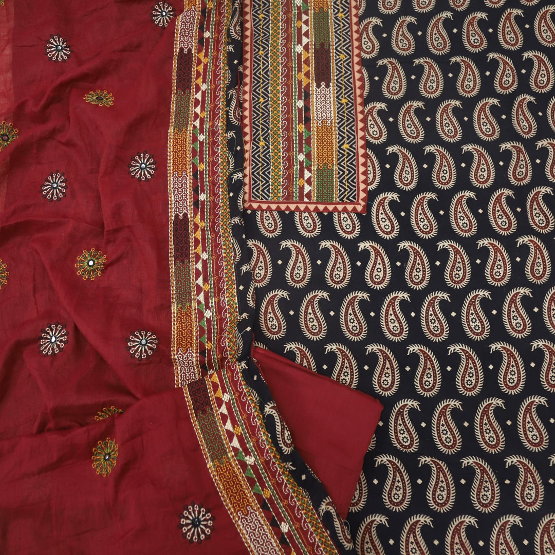Khairiyat Onyx Black Kutch Cotton Top with Printed Dupatta