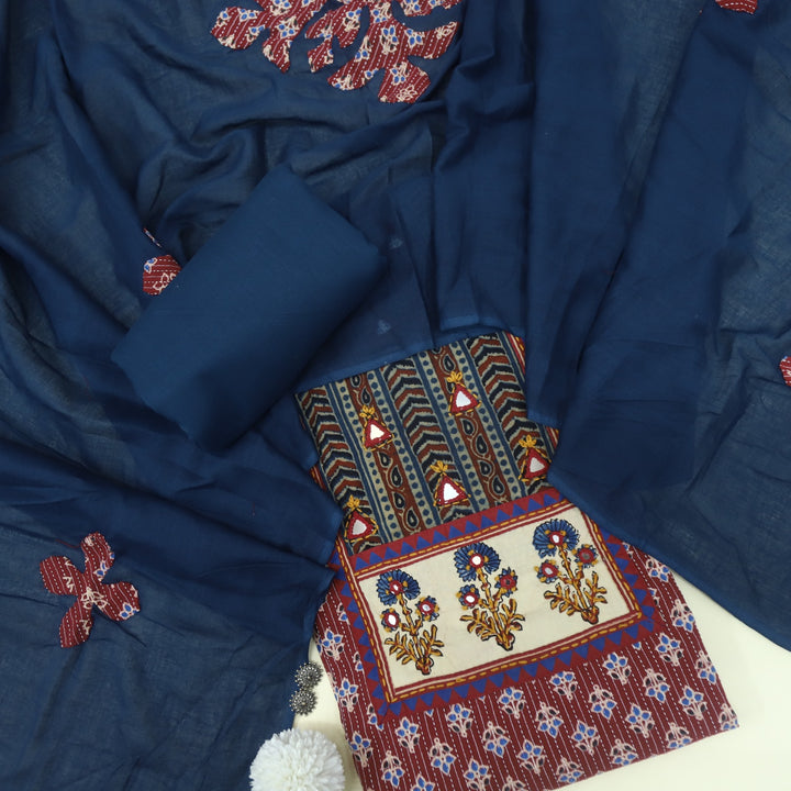 Anokhi Brick Red Ajrak Cotton Top with Printed Dupatta