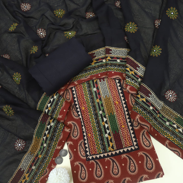 Khairiyat Garnet Red Kutch Cotton Top with Printed Dupatta