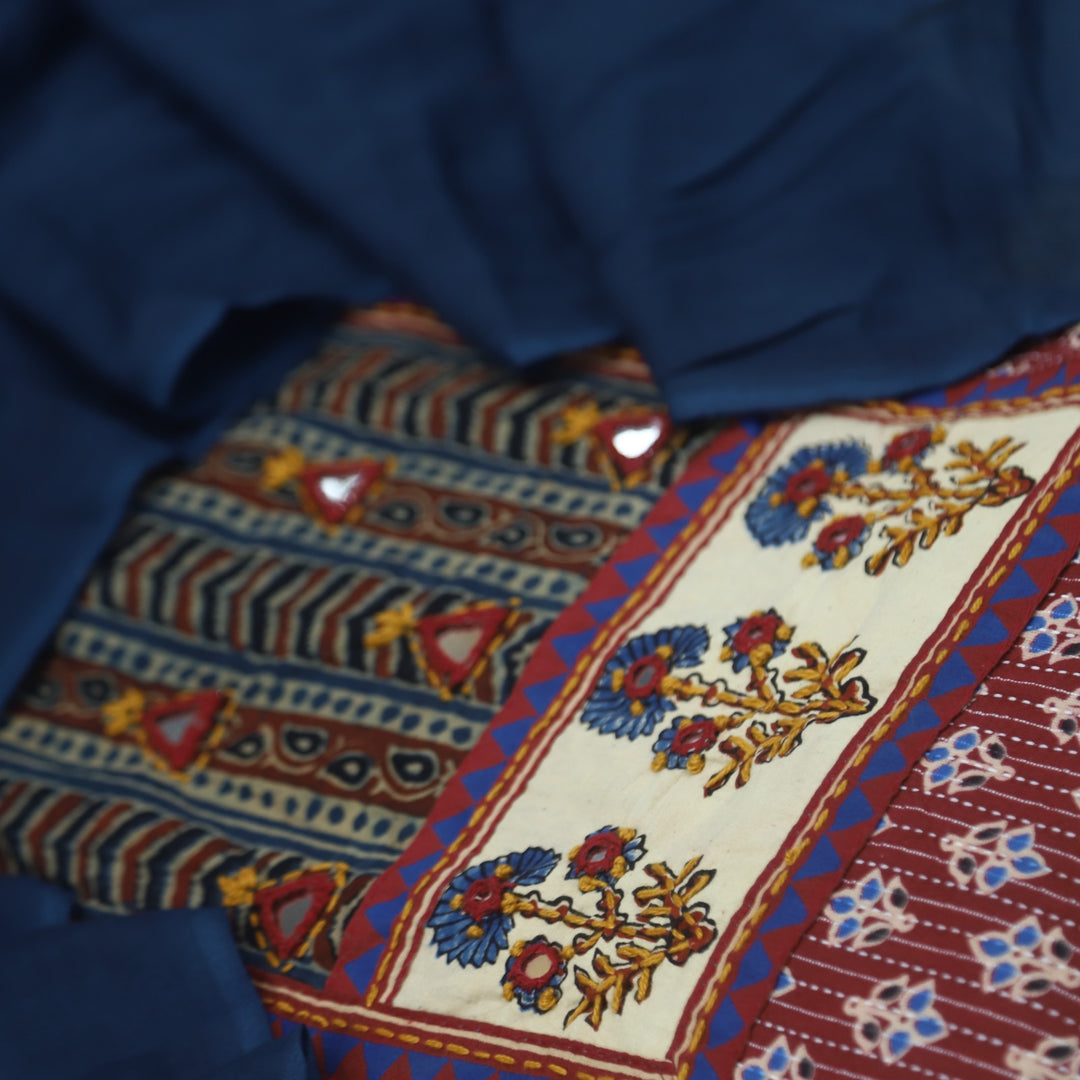 Anokhi Brick Red Ajrak Cotton Top with Printed Dupatta