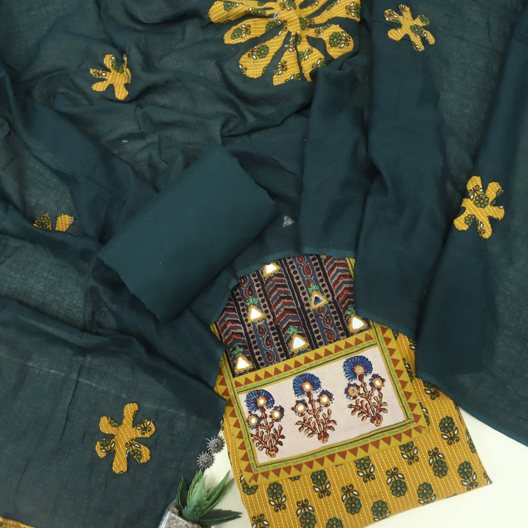 Anokhi Gold Yellow Ajrak Cotton Top with Printed Dupatta