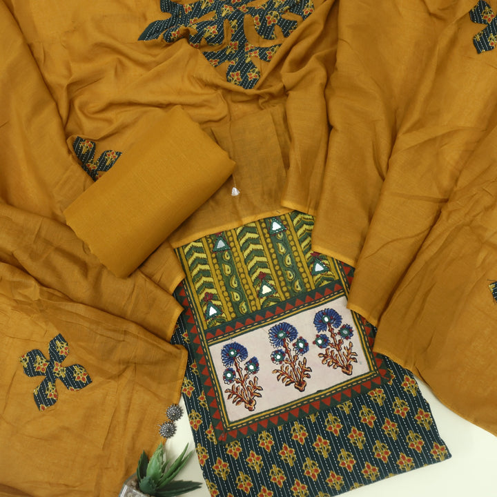 Anokhi Basil Green Ajrak Cotton Top with Printed Dupatta