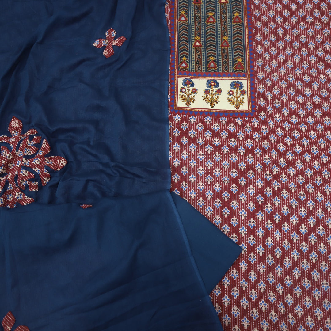 Anokhi Brick Red Ajrak Cotton Top with Printed Dupatta