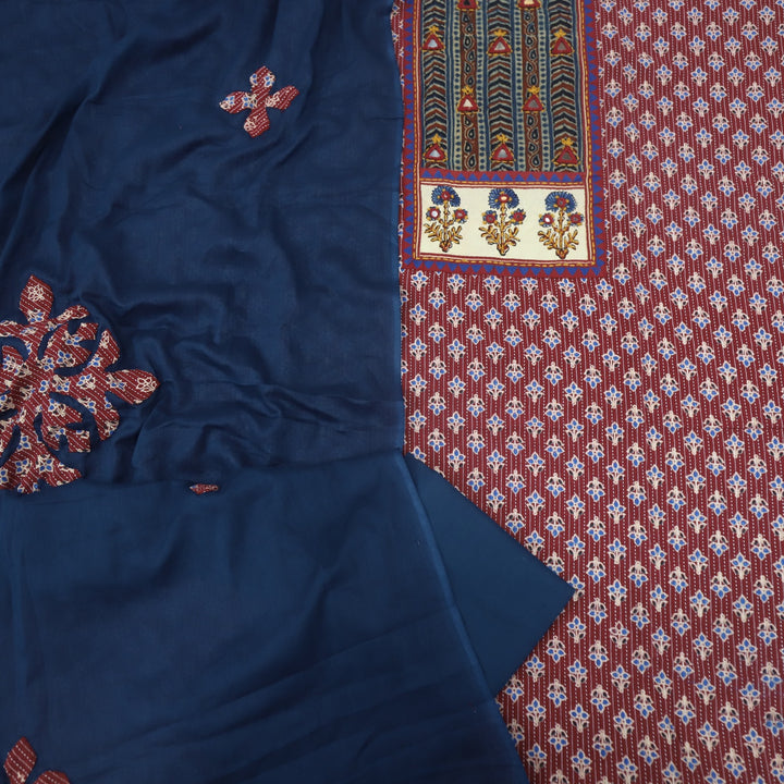Anokhi Brick Red Ajrak Cotton Top with Printed Dupatta
