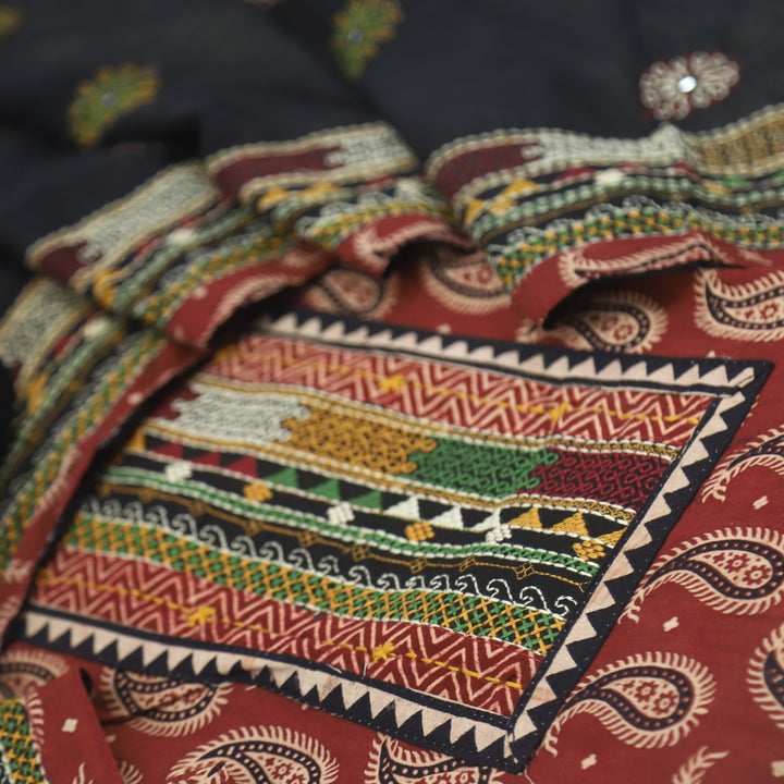 Khairiyat Garnet Red Kutch Cotton Top with Printed Dupatta