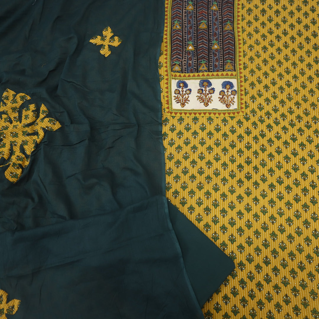 Anokhi Honey Yellow Ajrak Cotton Top with Printed Dupatta
