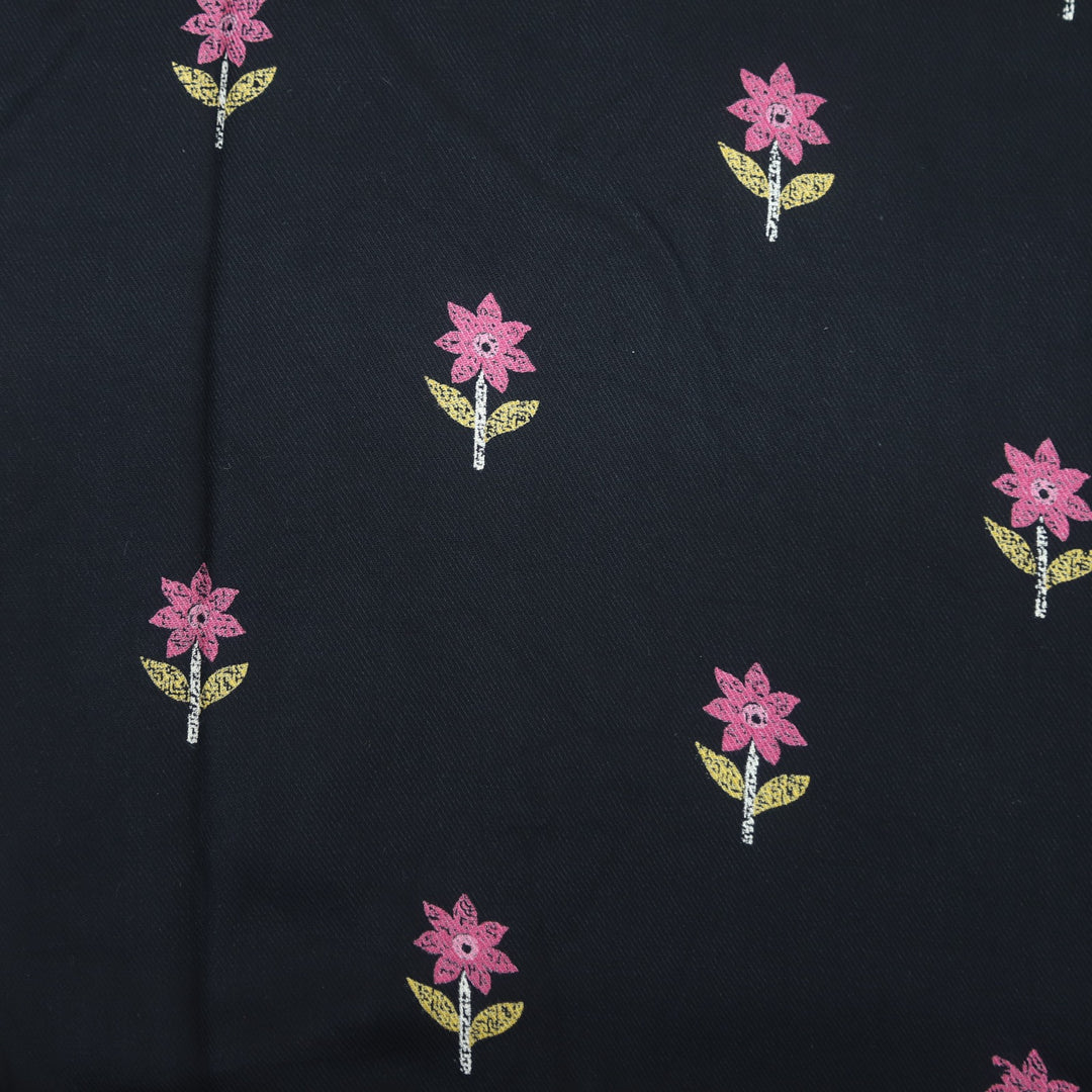 Lihaaz Ebony Black Floral Printed Semi Pashmina Suit Set