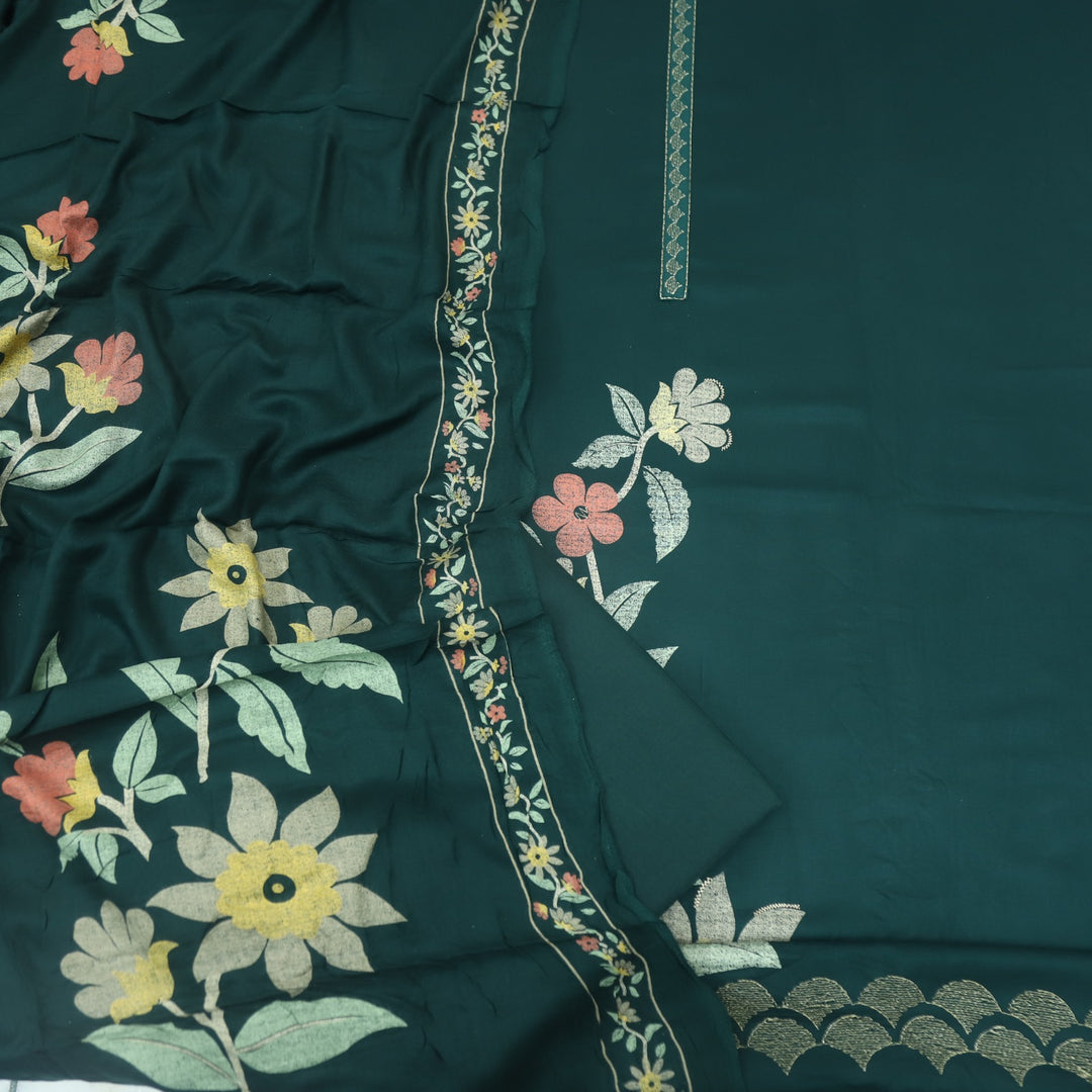 Lihaaz Sacramento Green Floral Printed Semi Pashmina Suit Set