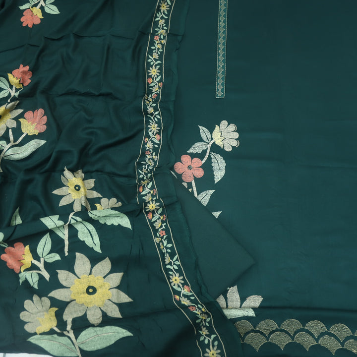 Lihaaz Sacramento Green Floral Printed Semi Pashmina Suit Set