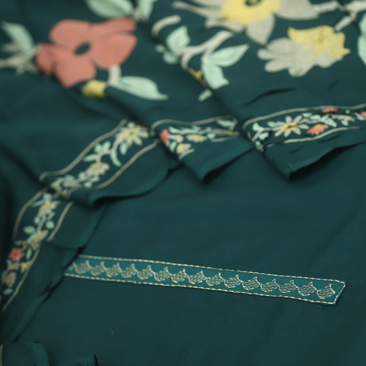 Lihaaz Sacramento Green Floral Printed Semi Pashmina Suit Set