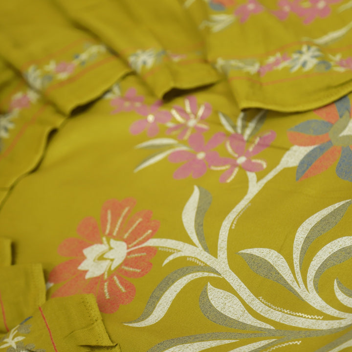 Lihaaz Canary Yellow Floral Printed Semi Pashmina Suit Set