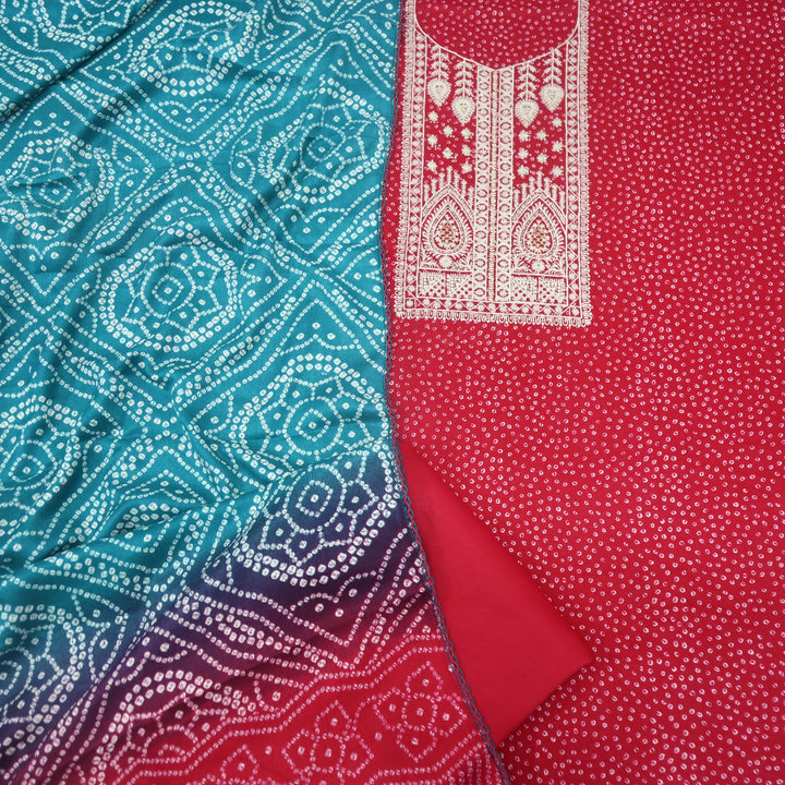 Sohneya Hot Pink Bandhani Printed Semi Pashmina Suit Set