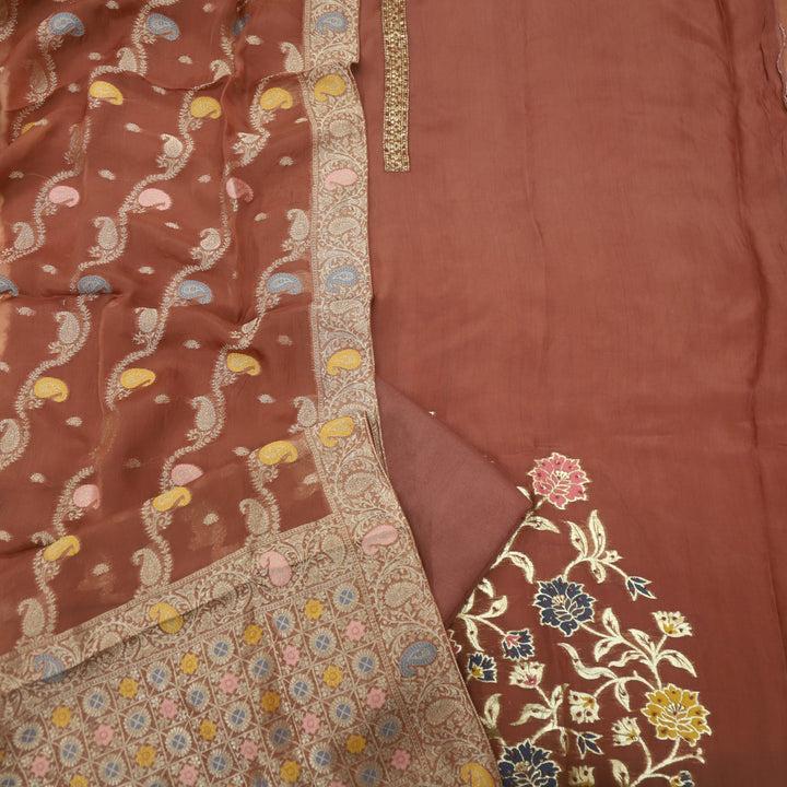 Alhada Cinnamo Brown Organza Top with Organza Dupatta