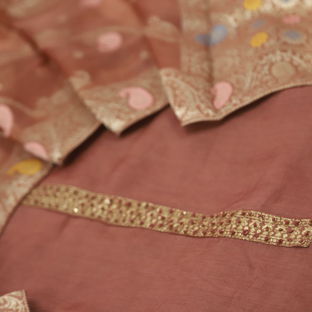 Alhada Cinnamo Brown Organza Top with Organza Dupatta
