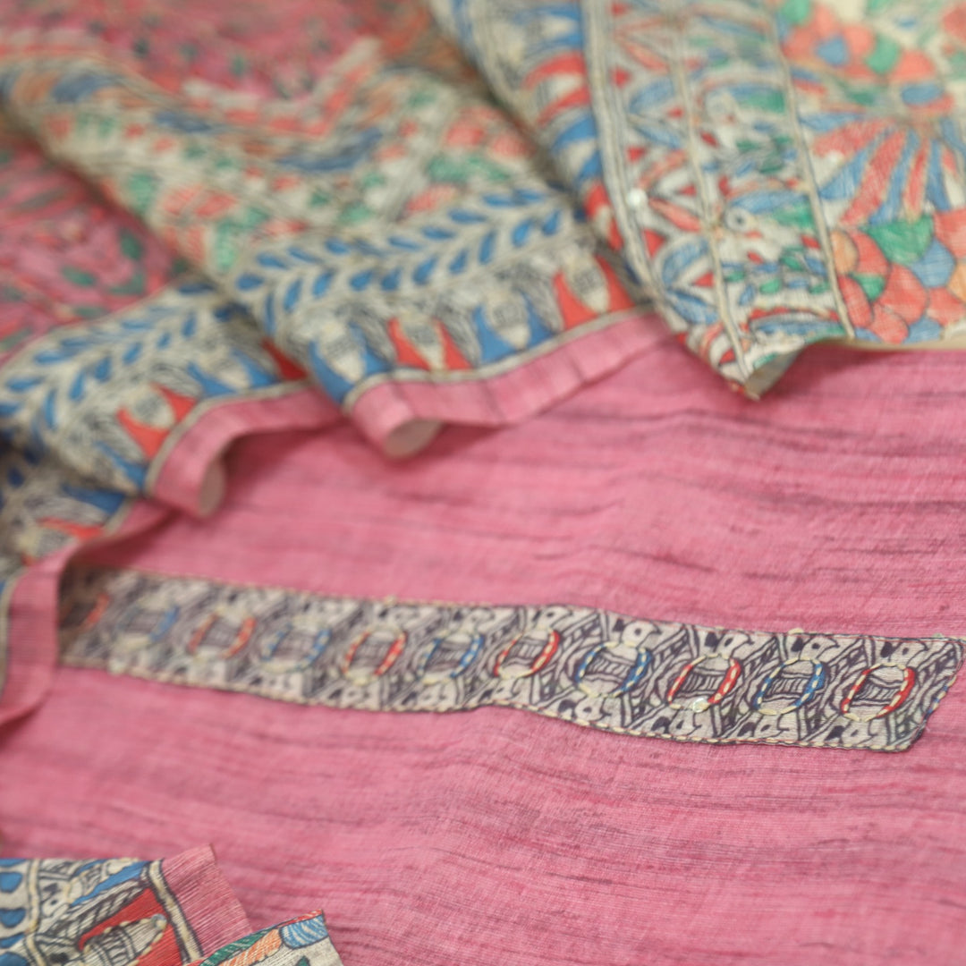 Kohinoor Blush Pink Madhubani Chanderi Kantha Work Suit Set