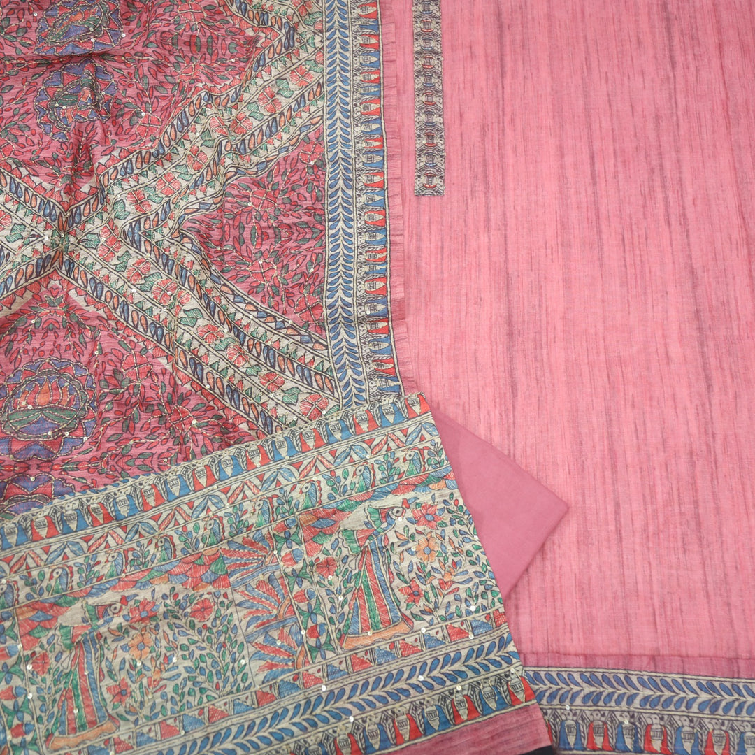 Kohinoor Blush Pink Madhubani Chanderi Kantha Work Suit Set