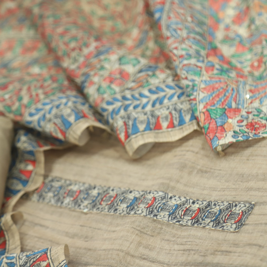 Kohinoor Sand Beige Madhubani Chanderi Kantha Work Suit Set
