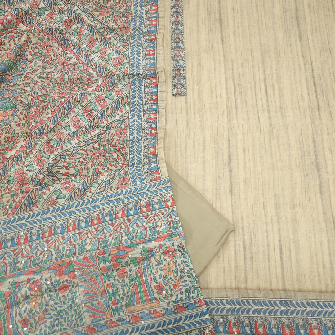 Kohinoor Sand Beige Madhubani Chanderi Kantha Work Suit Set