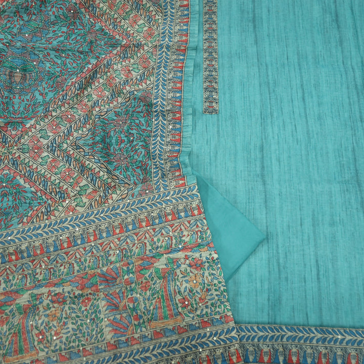 Kohinoor Sea Minty Green Madhubani Chanderi Kantha Work Suit Set
