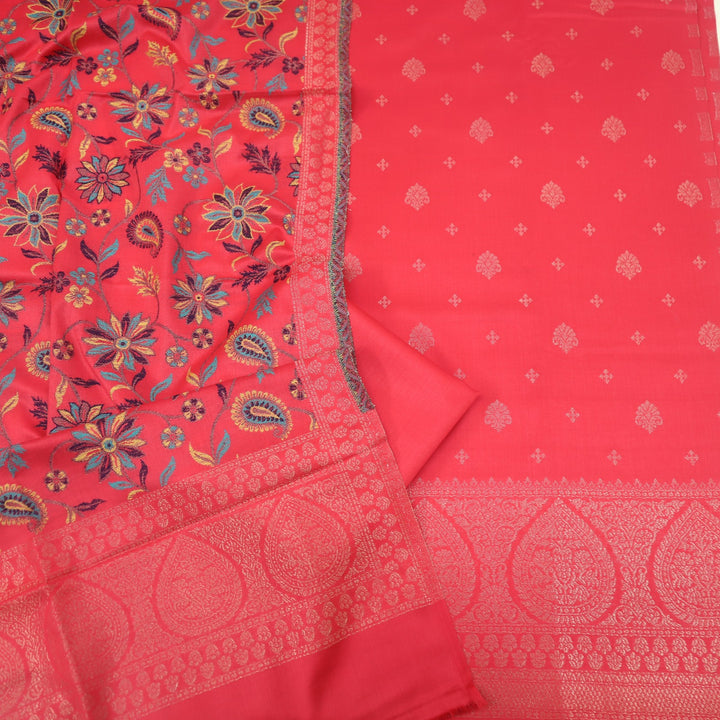 Paash Bright Pink Zari Weaved Semi Pashmina Suit Set