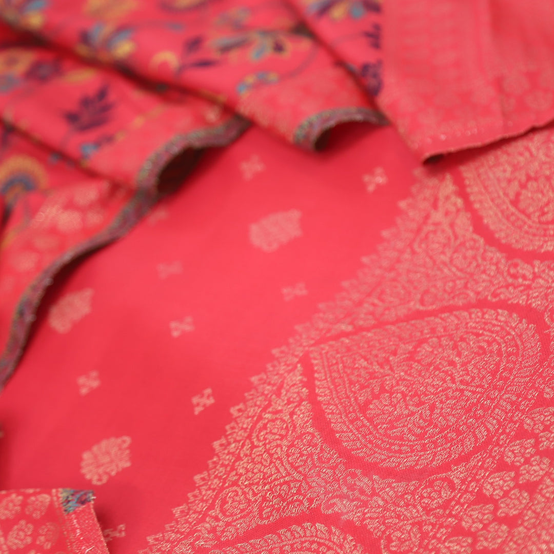 Paash Bright Pink Zari Weaved Semi Pashmina Suit Set