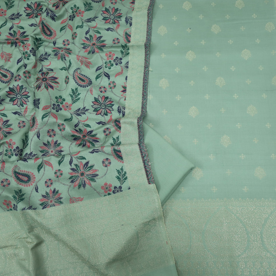 Paash Pistachio Green Zari Weaved Semi Pashmina Suit Set