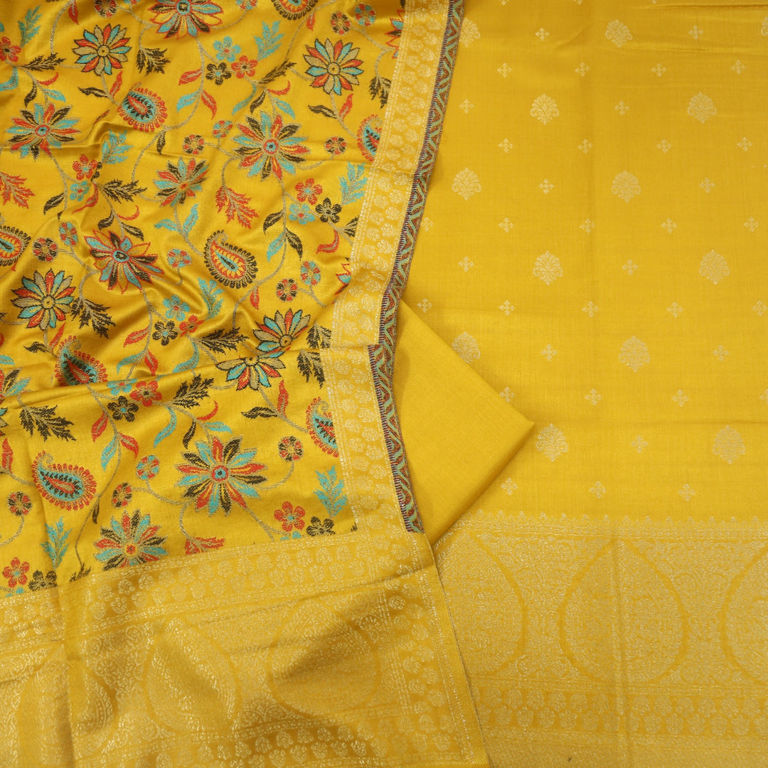 Paash Canary Yellow Zari Weaved Semi Pashmina Suit Set