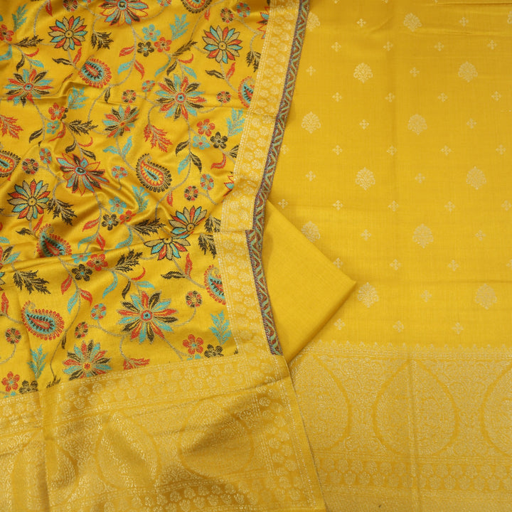 Paash Canary Yellow Zari Weaved Semi Pashmina Suit Set