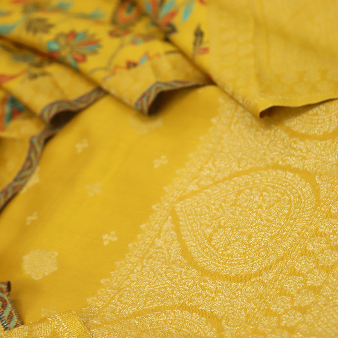Paash Canary Yellow Zari Weaved Semi Pashmina Suit Set