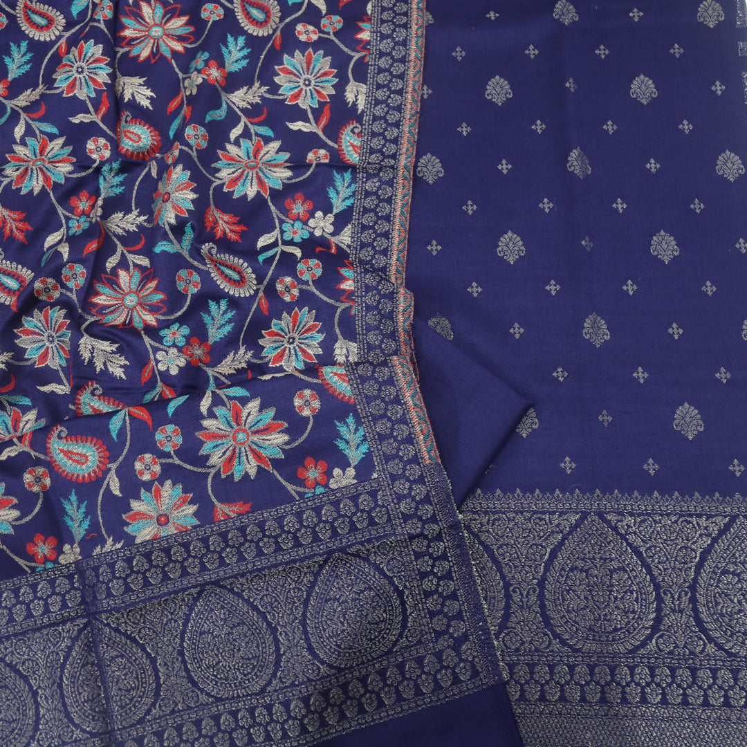 Paash Indigo Purple Zari Weaved Semi Pashmina Suit Set