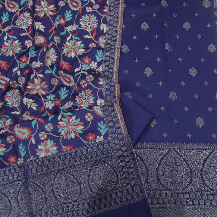Paash Indigo Purple Zari Weaved Semi Pashmina Suit Set