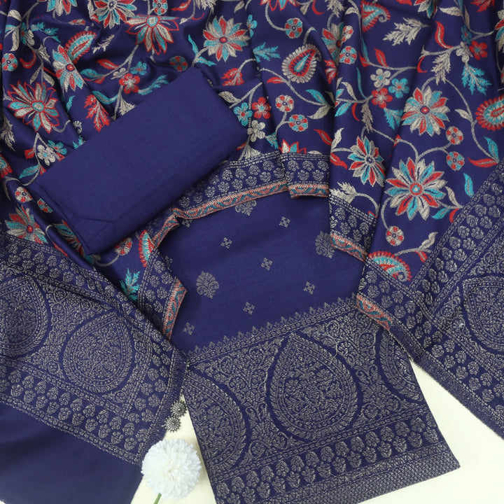 Paash Indigo Purple Zari Weaved Semi Pashmina Suit Set