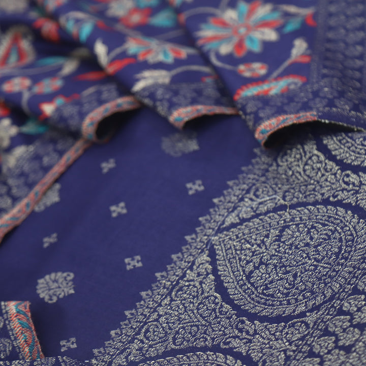 Paash Indigo Purple Zari Weaved Semi Pashmina Suit Set