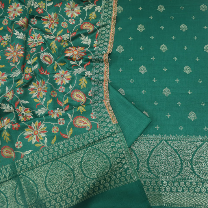 Paash Sacramento Green Zari Weaved Semi Pashmina Suit Set