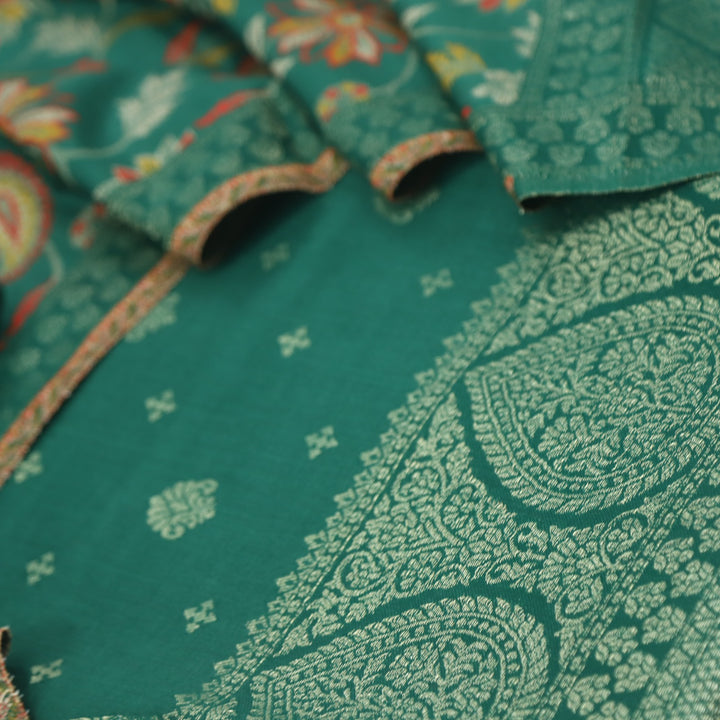 Paash Sacramento Green Zari Weaved Semi Pashmina Suit Set