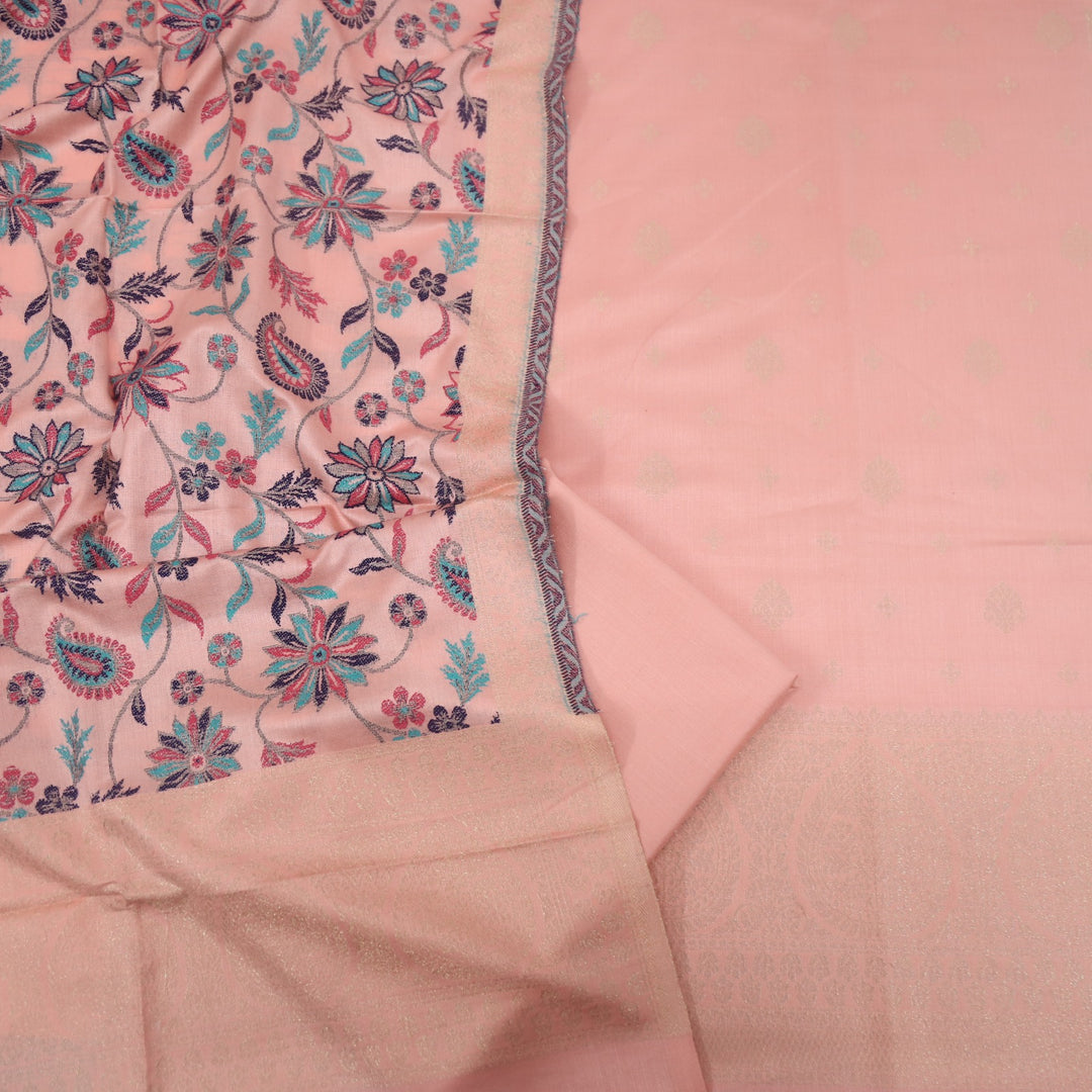 Paash Peach Pink Zari Weaved Semi Pashmina Suit Set