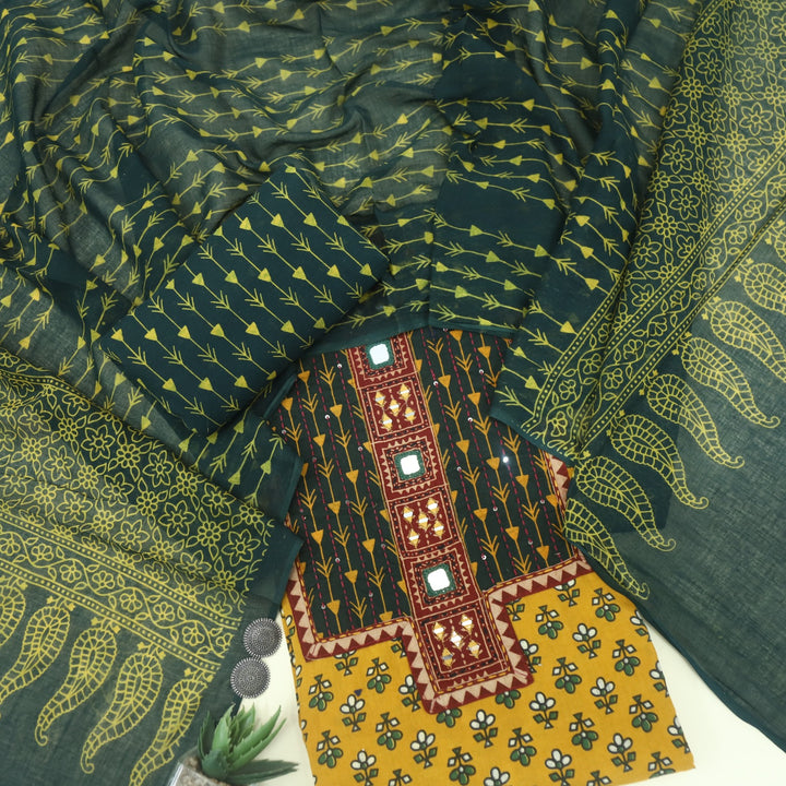 Ruhani Sunglow Yellow Ajrak Printed Cotton Suit Set