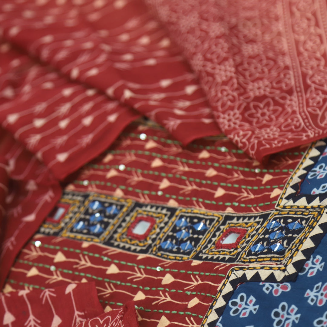 Ruhani Azure Blue Ajrak Printed Cotton Suit Set