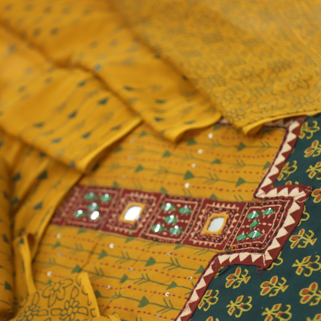 Ruhani Lindworm Green Ajrak Printed Cotton Suit Set