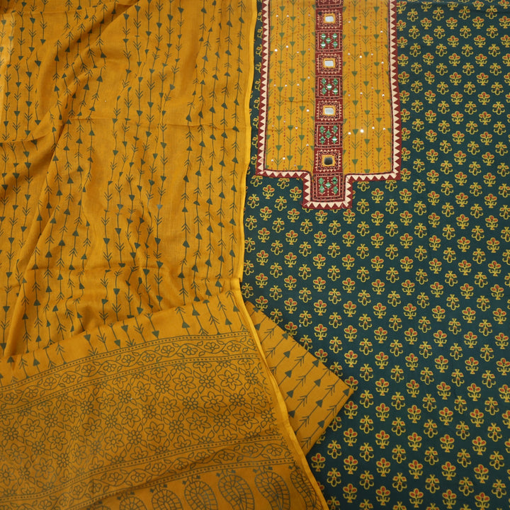 Ruhani Lindworm Green Ajrak Printed Cotton Suit Set